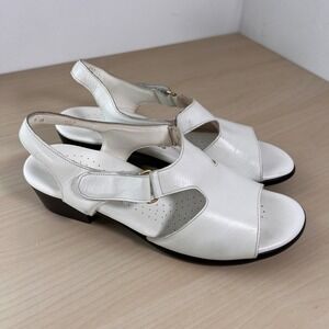 SAS Tripad Comfort Sandals Womens 7 M White Leather Slingback Block Heel